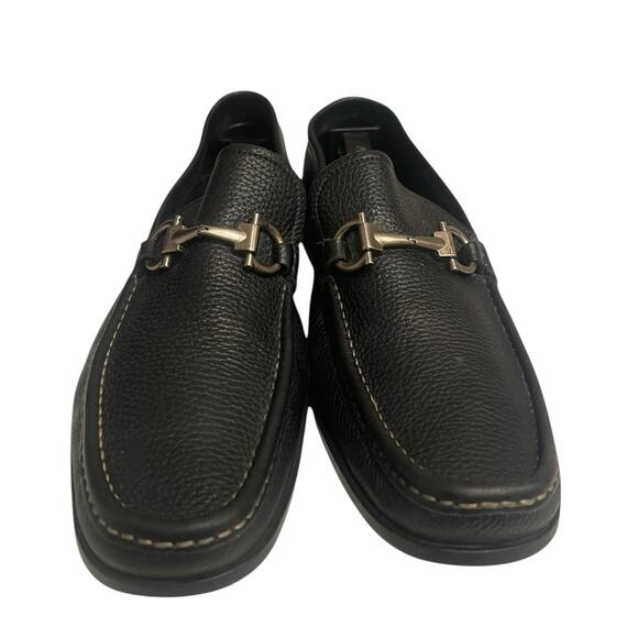 Salvatore Ferragamo Mens Black Pebble Leather Side Buckle Loafer Dress Shoe 10.5 main image 8